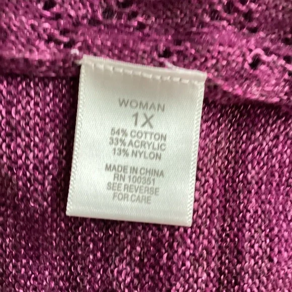 NWT DRESS BARN WOMAN 1X MELANGE PLUM CROCHET SWEATER VEST V-NECK PULLOVER - Picture 10 of 11